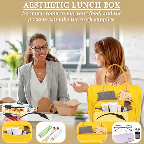 TuErCao Yellow Lunch Box for Women Insulated Lunch Bag for Young Ladies Lunch Tote Bag - color: A17: Yellow, size: Large