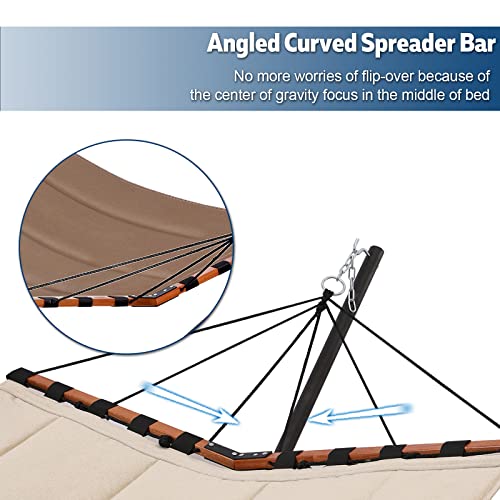TegerDeger 12FT 2 Person Hammock with Stand Included 55 x 79IN Large Hammock 450LB Capacity with Hardwood Spreader Bar & Nylon Rope for Outside, Patio, Garden, Backyard, Beach, Poolside - Brown - color: Brown