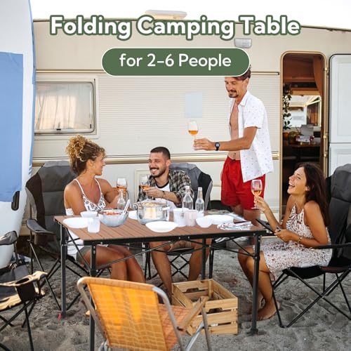 Join Nature Portable Outdoor Adjustable Height Camping Table, Large for 2-6 Person, Foldable Roll-up Aluminum Camp Table with Carry Bag for Picnic, Camp, Sturdy, Stable, Loads 220 Lbs - color: Nature