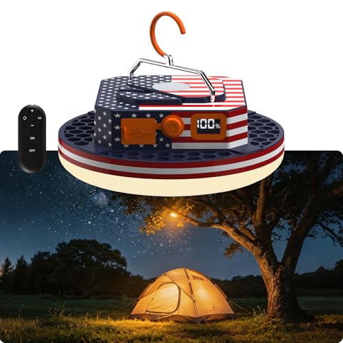 IODOO 10000mAh Rechargeable Camping Light with Remote , US Flag Print American Flag Light for Outdoor Camping Hiking Emergency Power Failure (30W(US Flag Style)) - size: 30W(US flag style)