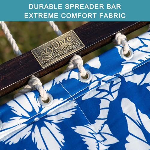 Lazy Daze Hammocks 12FT Quilted Fabric Hammock with Soft Pillow, Double 2 Person Tree Hammock with Spreader Bar for Outside Patio Poolside Backyard Beach, 450lbs Capacity - color: Floral Navy