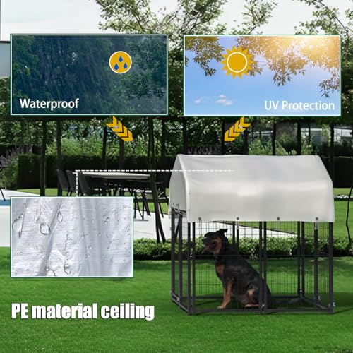 8 Panels Large Dog Kennel Outside Outdoor Dog Kennel Large with Roof Heavy Duty Outdoor Indoor Dog Playpen Enclosure Pet Pen House Fence Yard Kennel for Small Medium