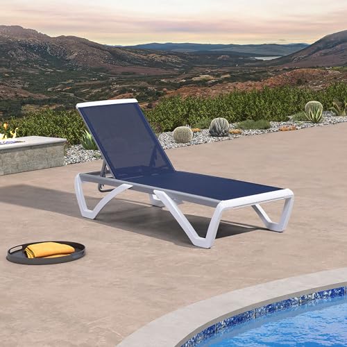 PURPLE LEAF Patio Chaise Lounge Chair Outside Aluminum Plastic Stackable Tanning Chairs for Pool Sunbathing Beach Deck Outdoor Lounger, Navy Blue - color: Navy Blue, style: 1 chair