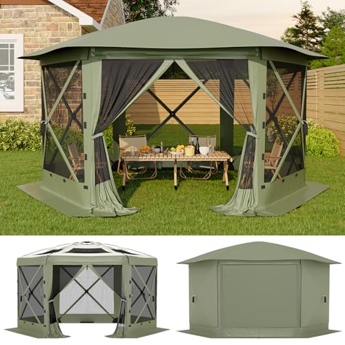 GarveeLife 13x13FT 6-Sided Pop Up Gazebo Tent，One-Push Setup Canopy Tent with Removable Canopy Top & Wind Cloths, Outdoor shelter for Camping, Backyard Parties, Outdoor Events - Army Green - color: Army Green, size: Removable Top - 13ft