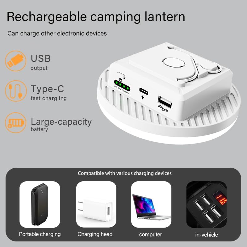 Tent Light 4500 Lumen, Camping Lantern Portable Rechargeable LED, Super Bright Magnetic Hanging Camping Light with 3 Color Modes & Stepless Dimming for Canopy, Tent, Emergency, Home & Travel（White） - size: 7200 mAh(white)