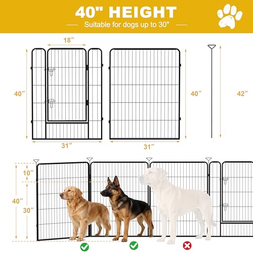 Heavy-Duty Iron Dog Playpen Outdoor Indoor,40 inch 8 Panels Dog Fences for RV Camping/Yard/Garden,Portable Dog Play Pen for Dogs,Puppies,Small Animals,Black Silver - color: Dark Sliver, size: 40''h