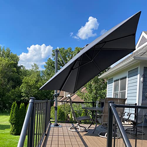 PURPLE LEAF 10 Feet Patio Umbrella Outdoor Cantilever Square Umbrella Aluminum Offset Umbrella with 360-degree Rotation for Garden Deck Pool Patio, Grey - color: Grey, size: 10' X 10', style: Standard