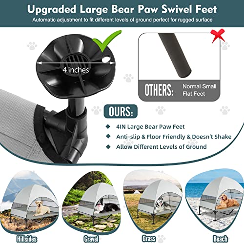 Upgraded Elevated Dog Bed with Canopy, Portable Raised Outdoor Dog Bed with Stable Anti-Slip Feet, Removable Wider Shade, Raised Dogs Cot for Large Pets Camping, Indoor & Outdoor Use - color: Dog Canopy-Grey, size: 50.0"L x 32.0"W x 42.5"Th