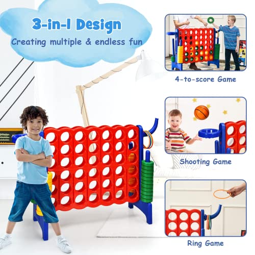 AKUSTIK Giant Connect Game Outdoor, 4 in a Row Jumbo 4 to Score for Kids Adults Family Party Yard Lawn, Large Connect Game with Quick Release Slider 42 Jumbo Rings (Blue) - color: Blue