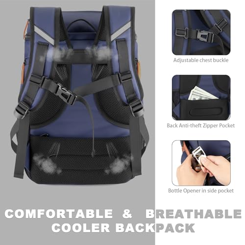 BAGPARKK Insulated Cooler Backpack,33/45 Cans Multifunctional Double Deck Leakproof Cooler Bag with Sternum Strap,Large Capacity Lightweight Travel Camping Beach Backpack - color: Blue, size: 33Can