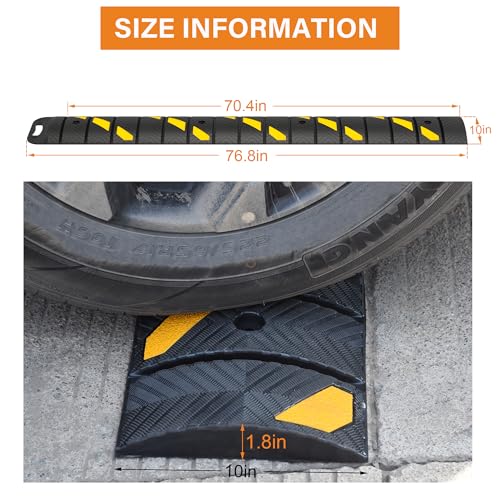 OrangeStar 6Ft Portable Rubber Speed Bump, Heavy Duty Speed Hump w/Reflective Yellow Strips for Asphalt Concrete Driveway Gravel(No Screws) - size: Portable Ramp-1 Pack
