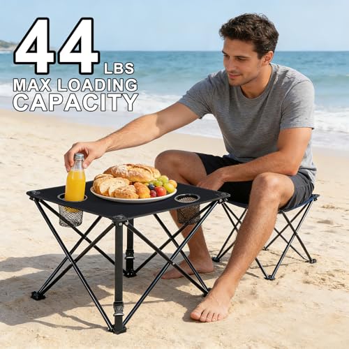 Portable Camping Table, Ultralight Picnic Table Foldable with 2 Cup Holders and Carrying Bag for Outdoor Camping Picnic BBQ Beach Party Patio Fishing, Steel Frame, High-Grade 600D Oxford Fabric Black - color: Black, size: 1 Pack
