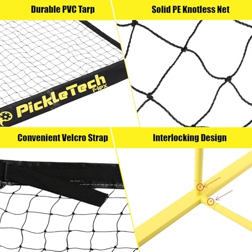PICKLETECH 4.0 Slim Version Portable Pickleball Nets Outdoor Game 22 FT Pickleball Net-USAPA Regulation Size-Pickle Ball Net System with Carrying Bag for Driveway - color: Yellow, size: 3in 1