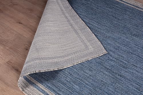 CAMILSON Outdoor Rug, 5x7 Bordered Navy Blue Gray Modern Area Rugs for Indoor and Outdoor Patios, Porches Waterproof Washable Porch Deck Outside Carpet (Bordered Navy, 5 x 7) - color: Bordered Navy, size: 5' x 7' (Rectangular)