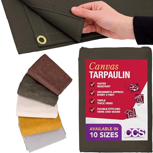 CCS Waterproof Canvas Tarp Cover – Heavy Duty Duck Cloth, Waxed Canvas Tarpaulin with Rustproof Brass Grommets for Camping, Construction, Equipment & Outdoor Use (Olive Drab, 8x12 Ft) - color: Olive Drab, size: 8 by 12 Feet