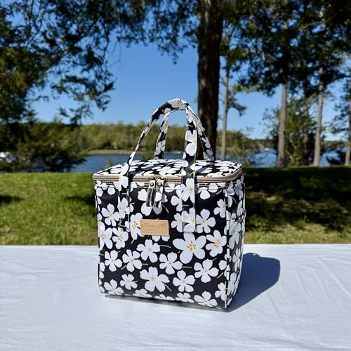 Kwang Min Floral Insulated Lunch Bag for Women,Reusable Lunch Box,Large Cooler for Office,Picnic Outdoors,Premium Quality Waterproof Fabric,Ideal Gift for Outdoors and work (Black Rose) - color: Black Cosmo