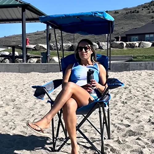 ALPHA CAMP Heavy Duty Canopy Camping Chair, 350 lbs Capacity Oversized Folding Chair with Adjustable Sunshade, Portable Sunshade Chair with Cup Holder for Beach, Fishing, Outdoor - color: Royal Blue