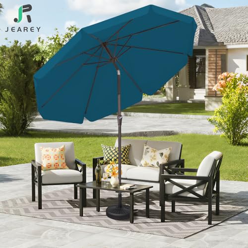 JEAREY 9 FT Patio Umbrella Outdoor, Table Umbrellas Market Umbrella w/Push Button Tilt/Crank, 8 Sturdy Ribs(Cerulean) - color: Cerulean