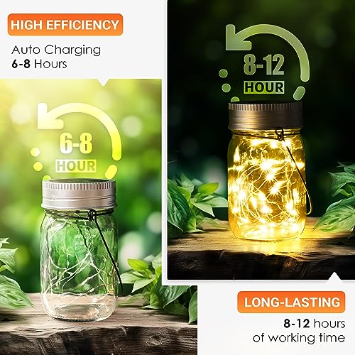 GIGALUMI Solar Mason Jar Lights, 12 Pack 30 Led String Fairy Lights Garden Lights Outdoor Waterproof Hanging Solar Lanterns for Outdoor, Garden, Patio, Lawn, Balcony Decoration - size: 12 Pack