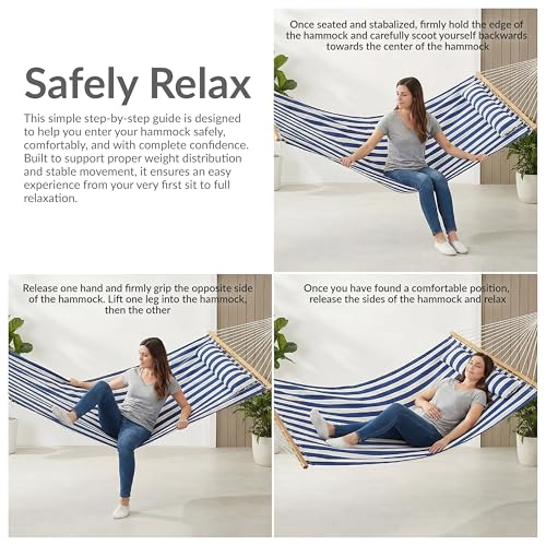 Sunnydaze Quilted Double Hammock for Outside with Spreader Bars and Pillow - 450 lb Capacity, 74x55 Inch Bed, UV Resistant, Quick Dry - Chains Included, Stand Sold Separately - Caribbean Stripe - color: Caribbean Stripe