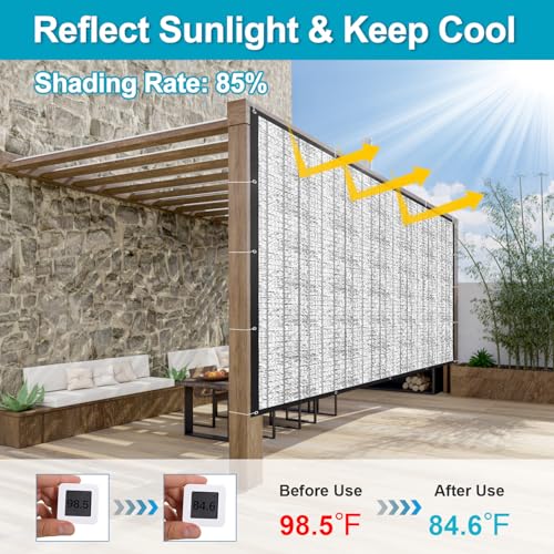 LOVE STORY 85% 8x8FT Aluminum Shade Cloth Reflective Sun Shade Cover Silver Tarp with Grommets for Car Garden Patio Kennel - color: 85% Shading, size: 8x8ft