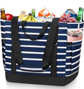 HUANLANG Soft Cooler Bag Insulated for Travel,Large Insulated Grocery Bags with Zippered Top,PEVA Collapsible Food Delivery Cooler Bag for Beach, Travel, Picnics - color: Dark Blue and White