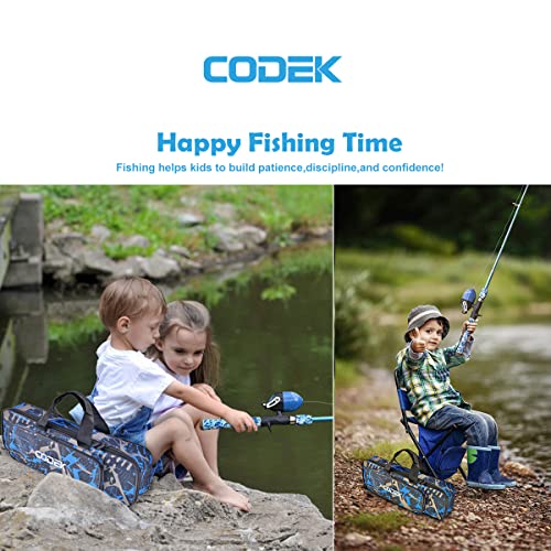 CODEK Kids Fishing Pole Set with Full Starter Kits 2 Set Portable Telescopic Fishing Rod and Spincast Reel Cambos with a Fishing Net and 2 Buckets for Boys Girls and Youth - color: Blue+Orange
