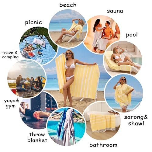 Beach Towel 2 Pack,Sand Free Beach Towels Oversized 39 x 72,Turkish Beach Towel Quick Dry Towel,Lightweight Pool Towels for Adults Travel Towel,Cool Beach Essentials Super Absorbent Towels - color: 2 Pack Lemon Yellow