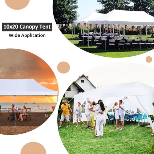 COBIZI 10x20 Pop Up Canopy with 6 Sidewalls, Conical Party Tent 10x20 with 3 Adjustable Height Waterproof, UV-Resistant with Carry Bag, Sandbag, Stake, Tents for Parties, Commercial (Frame Upgraded) - color: White, size: 10x20FT