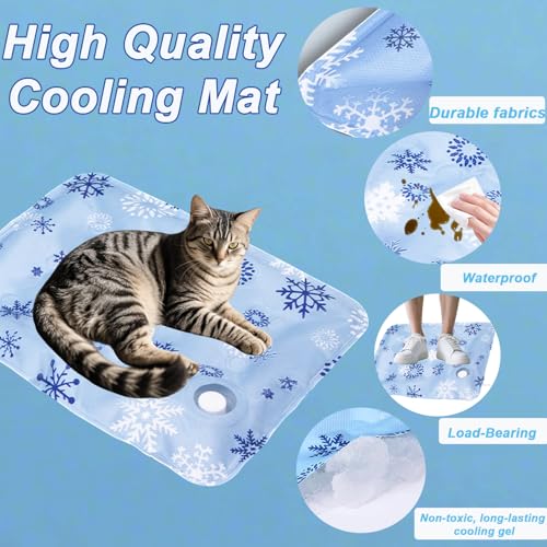 Cooling Dog Bed, Premium Pet Cooling Mat Waterproof & Scratch-Resistant, Non-Slip Summer Essential for Dogs Cats, Foldable Cooling Pad for Indoor Outdoor Travel(S 16''*20'') - color: Blue snowflakes, size: 20''*16'' Small
