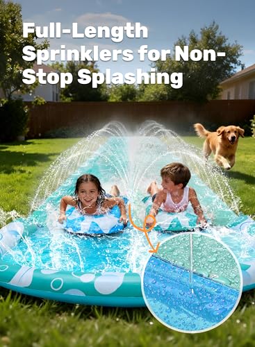 JOYIN 32.5FT Water Slide and 2 Inflatable Boards, Extra Long Heavy Duty Double Lawn Waterslide with Sprinkler for Kids Adults Backyard Summer Water Toy Outdoor Fun, Blue, Light Blue - color: Blue, Light Blue, size: 32.5ft