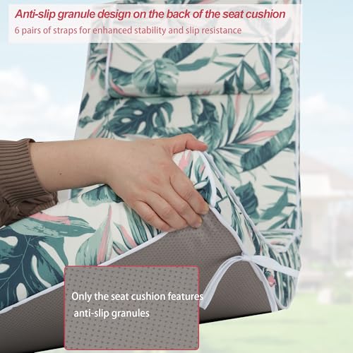Chaise Lounge Cushions Outdoor 72x21x4 Inch, Patio Lounger Chair Cushion with Removable Cover, Fade Resistant Replacement Pad for Outdoor Furniture (Green Leaf Pattern, 72x21x4 inch) - color: Green Leaf Pattern