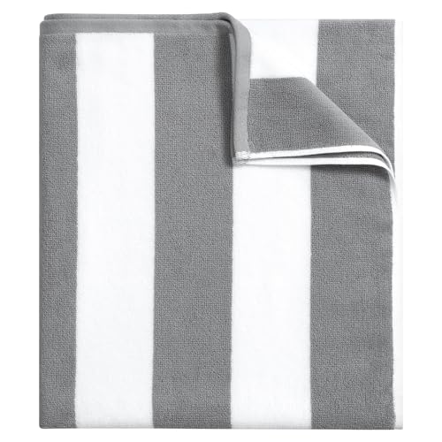 Bornbay Large Beach Towel Oversized - 40"X70" Big Mens Beach Towesl, Extra Large Thick Gray Beach Towels, XL Wide Fluffy Swimming Towel Oversize, Giant Stripe Cotton Pool Towel for Adults - color: Silver Gray