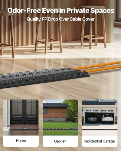 VEVOR 1 Pack Drop Over Cable Cover, 2 Channel Heavy Duty Cable Hose Protector Ramp, 38.3'' Floor Cord Cover, 17,500 lbs/Axle Load Capacity, for Traffic Areas, Indoor, Outdoor, Home, Office, Warehouse - size: Medium-1PACK
