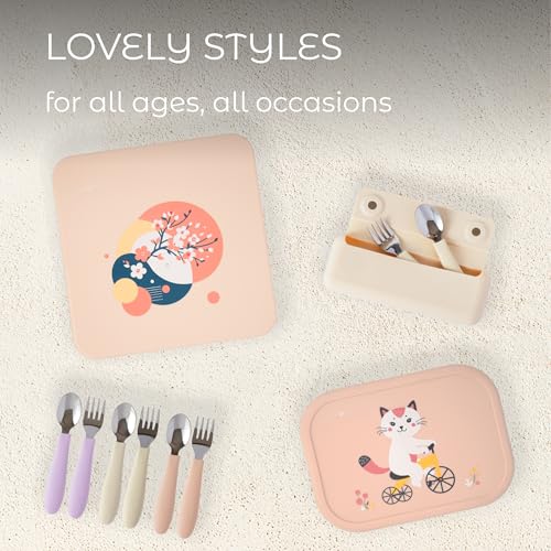 ASOMIC Premium 316 Stainless Steel Toddler Utensils with Silicone Handles & Travel Case, Kids Spoon & Fork Set for Toddler Self Feeding at Daycare, Preschool & School, BPA-Free, Dishwasher Safe - color: Ivory