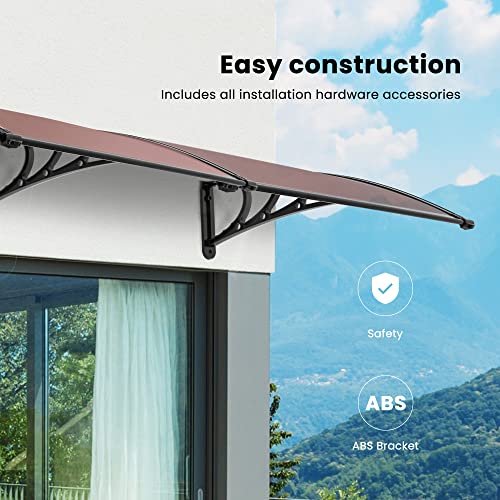 VIVOHOME Polycarbonate Window Door Awning Canopy Brown with Black Bracket 40 Inch x 160 Inch - color: Brown, size: 40 Inch X 160 Inch