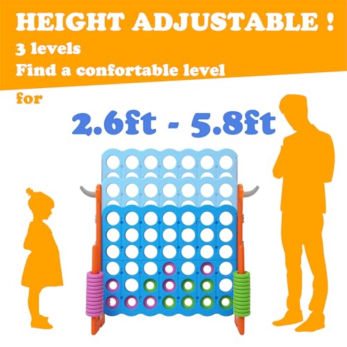 SDADI Height Adjustable Giant 4 in a Row Connect Game, 2-in-1 Jumbo 4-to-Score Game with Ring Toss Game Set, Indoor Outdoor Yard Game Party Game for Kids Adults and Family, Orange - color: Orange