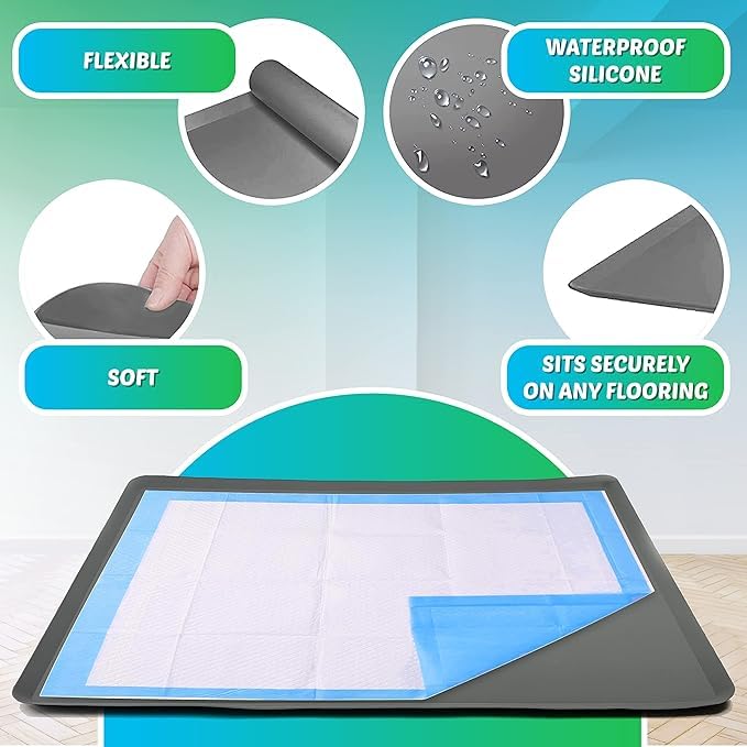 TidyFriend Dog Pee Pad Holder Tray Fits Up to 30” x 36” Wee Wee Pee Pads - Stable Grip, Raised Edges, Quick-Wipe Silicone Surface Dog Potty Tray Holder for Indoor Flooring Protection (Grey) - color: Gray, size: 1 Pack