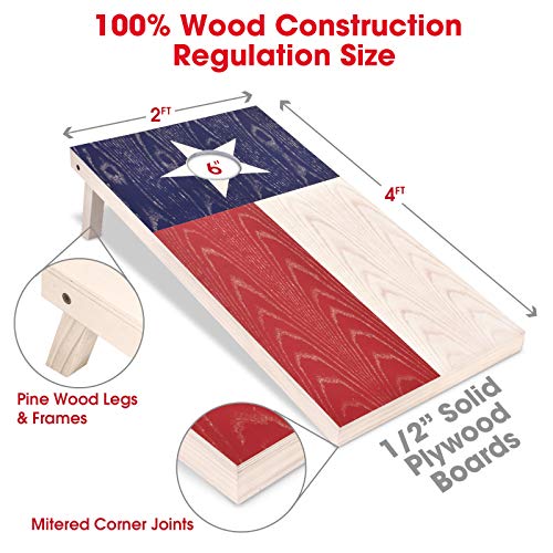GoSports 4 x 2 ft Flag Series Wood Cornhole Sets – American Flag or State Flags – Includes 2 Regulation Size Boards, 8 Bean Bags, Carrying Case and Rules - style: Texas Flag