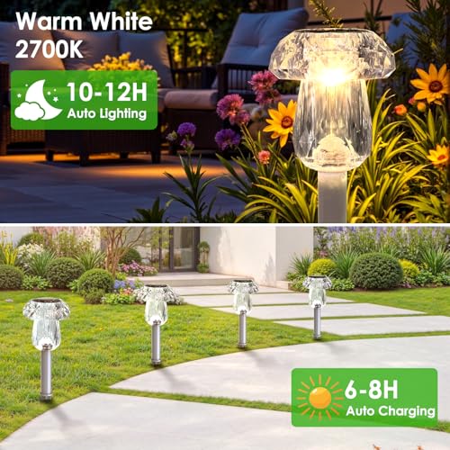 Mancra 8 Pack Solar Pathway Lights Outdoor, Mushroom Solar Garden Lights Waterproof Dusk to Dawn Solar Outdoor Lights for Yard, Walkway, Garden Decorations, Warm White - color: Warm White