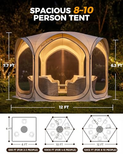 12x12 FT Pop-Up Screen Tent, Portable Screen Room Canopy with Zipper Doors for Patio, Backyard, Deck & Outdoor Activities, Beige - color: Beige, size: 12x12 FT