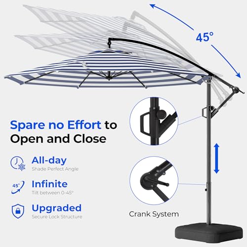 HOMSHADE 10ft Offset Patio Umbrella wIth Base, Cantilever Offset Hanging Patio Outdoor Market Umbrella UPF50+ UV Protection with Easy Tilt and Crank for Pool Deck and Garden(Navy Blue Stripes) - color: Navy Blue Stripes