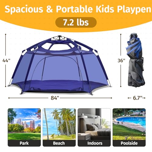 Alvantor® Baby Playpen Pop Up Play Yard 84"x84"x44”Large Mesh Kids Toddler Play Pen Indoor & Outdoor Safe Space Foldable Lightweight Mosquito Playpen Canopy for Infants Toddlers Pets, Navy - color: Navy, style: Standard