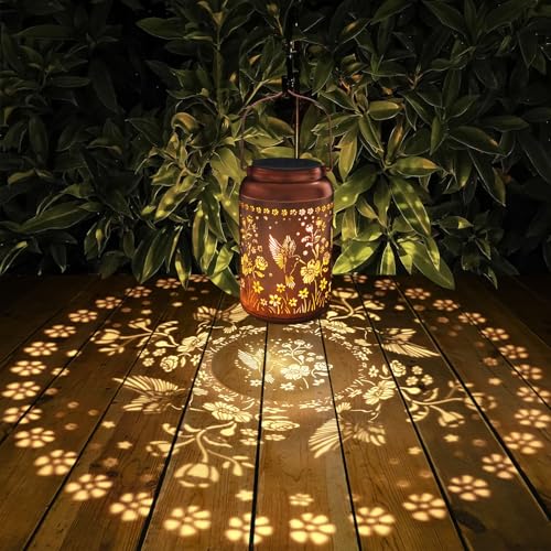 Solar Lanterns Outdoor Waterproof Hummingbird Garden Decor Gifts for Women Mom Grandma Hanging Solar Lights Metal Solar Decoration Outside for Yard, Patio, Backyard, Porch - style: Hummingbird