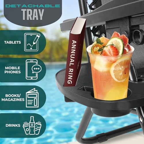 (2-Pack) Zero Gravity Lounge Chair Adjustable Outdoor Reclining Chair Folding Patio Anti-Gravity Indoor Outdoor Lounge Chair w/Pillow, Cup Holder (Two Chairs - Gray) - color: Two Chairs - Gray