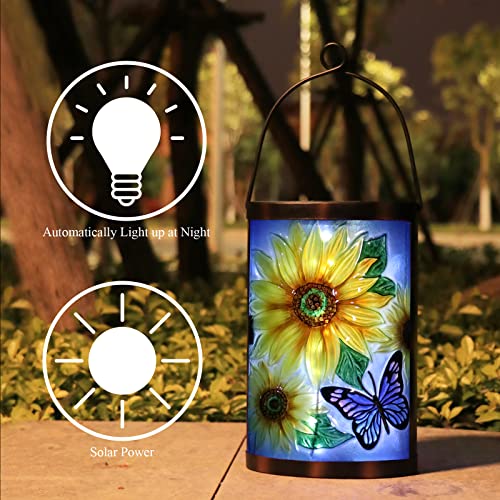 Hanging Solar Lantern Outdoor Waterproof LED Solar Lights Sunflower Decorative Solar Lanterns Tabletop Lamp for Outdoor Patio Garden Yard Decor - style: Sunflower