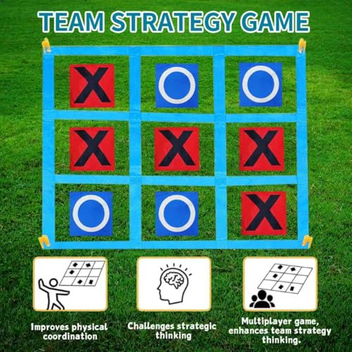 Nattork Outdoor Giant Tic Tac Toe Game for Kids Adult Family, Large Outside Lawn Yard Backyard Carnival Field Day Game, Birthday Party Family Reunion Games Playground - color: RED AND BLUE 4*4FT