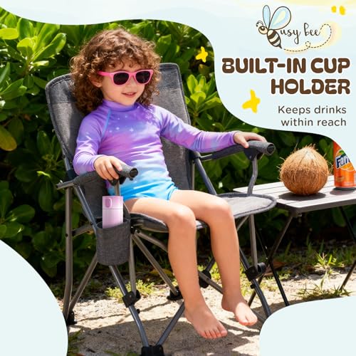 Busy Bee Oversized Kids Camping Chair with Cup Holder, High Back Toddler Chair Kids Folding Chair, Perfect for Beach & Outdoor, Supports 150 Lbs. - color: Grey, style: Folding Chair