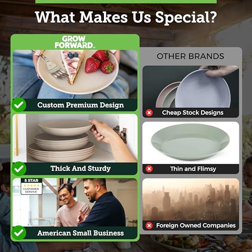 Grow Forward 16-piece Premium Wheat Straw Dinnerware Sets for 4 - Unbreakable Dishwasher & Microwave Safe Plastic Plates and Bowls Sets - Patio, Outdoors, RV, Camping Dishes - Sahara - color: Sahara Beige