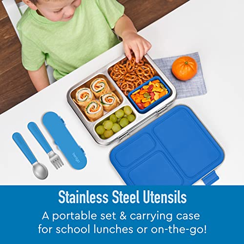 Bentgo Kids Stainless Steel Utensil Set - Reusable Fork, Spoon & Storage Case, PFAS- & BPA-Free, Easy-Grip Handles, Lightweight, Dishwasher Safe, School Lunch, Travel & Outdoors (Blue) - color: Blue